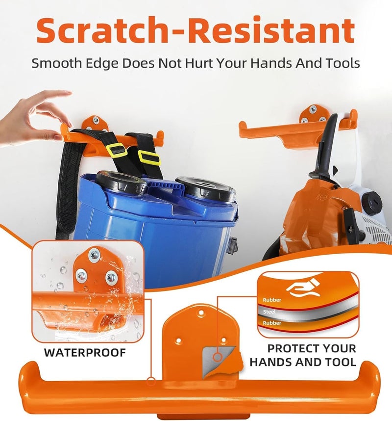 OSROENE Backpack Leaf Blower Hanger with Tube Hook, 3 Pack Backpack Sprayer Wall Mount, Heavy Duty Chainsaw Wall Mount Stand Accessories Garage Organization Storage - Image 5